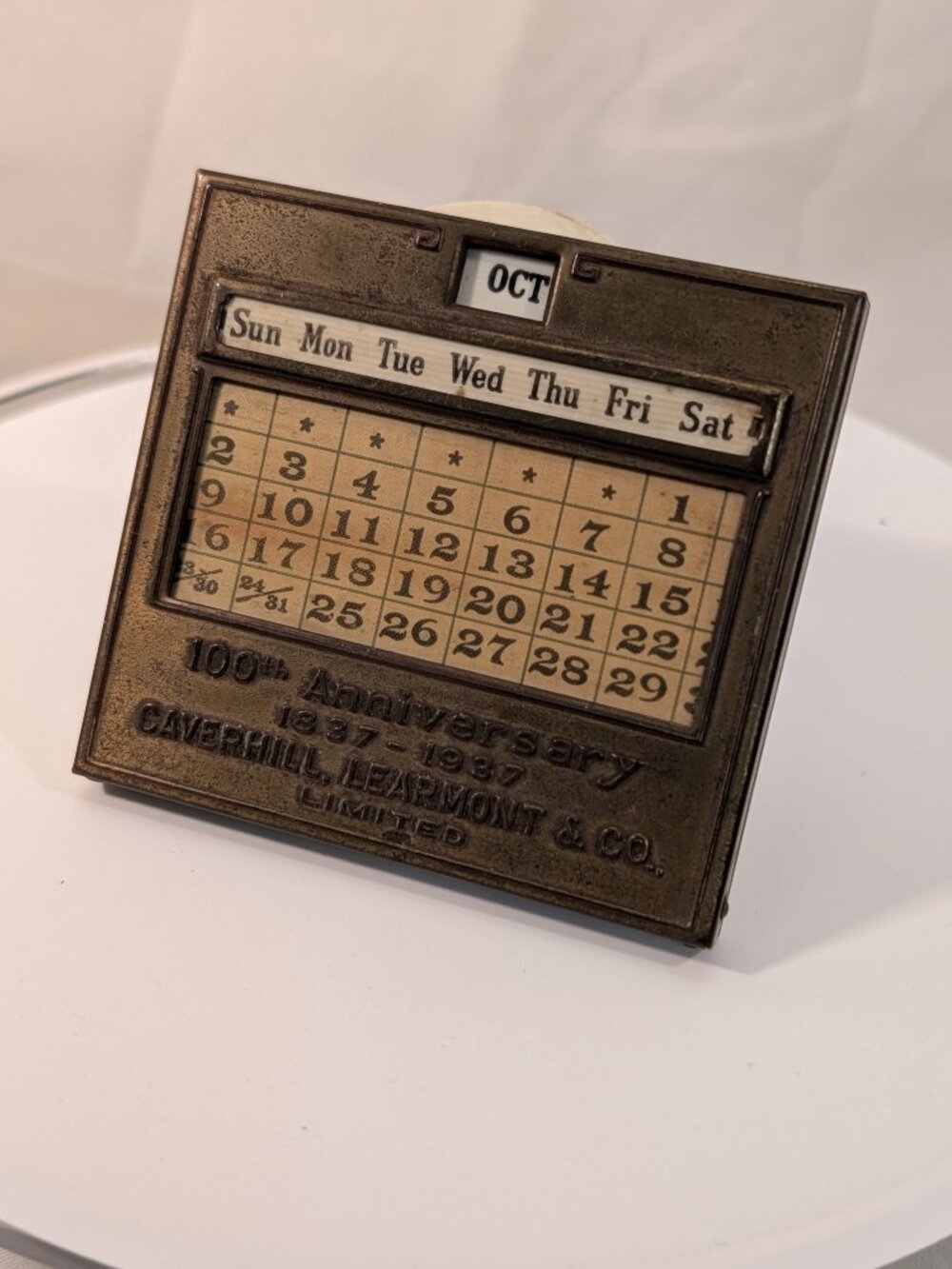 Vintage 1937 Caverhill Learmont & Co QUEBEC Perpetual Desk Calendar 100th Anni